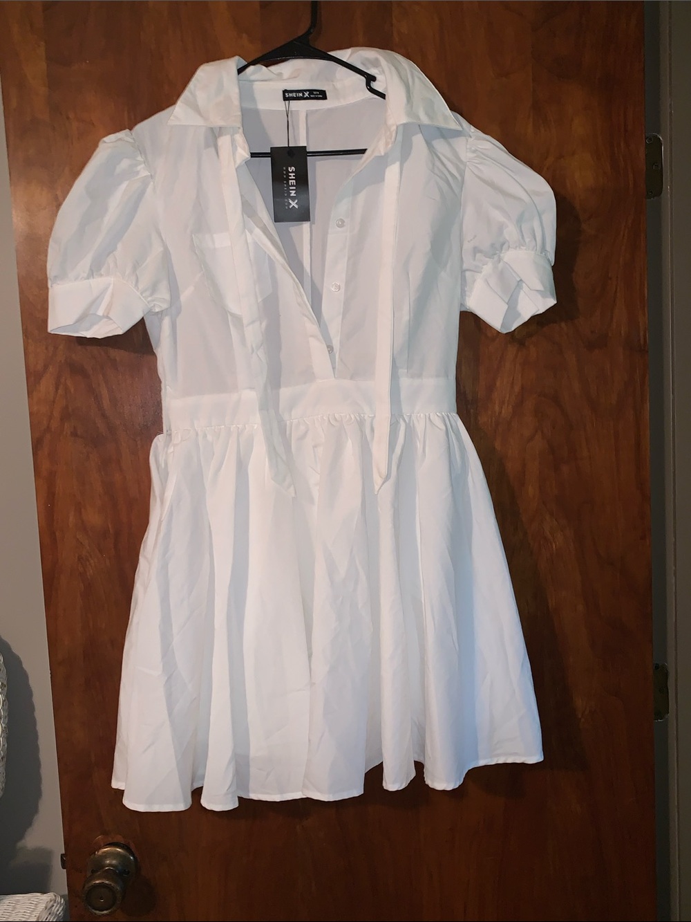 SHEIN White Puff Sleeve Collared Dress